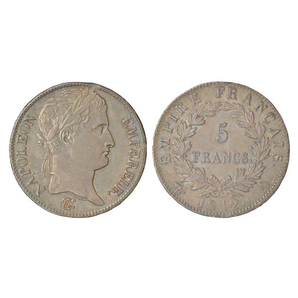 Foreign: France, Napoleon I as Emperor, silver 5 francs, 1812, 'D' mint mark, KM 694.5, 24.88g. Obv: