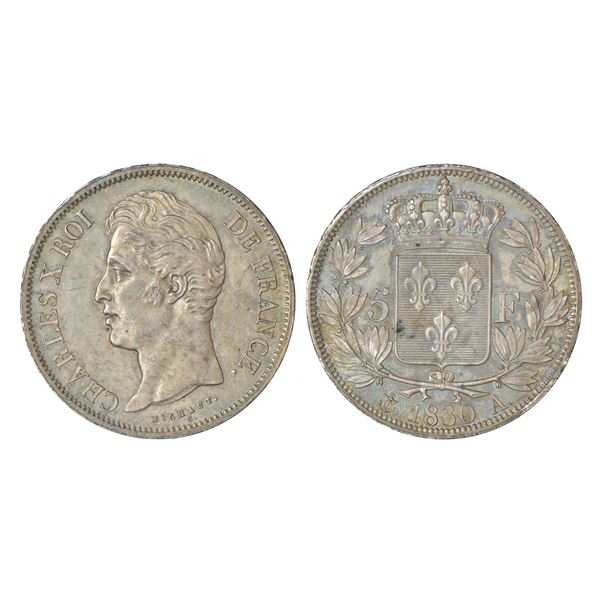 Foreign: France, Charles X (1824-1830 AD), silver 5 francs, 1830, 'A' mint mark, KM 728.1, 24.92g. O
