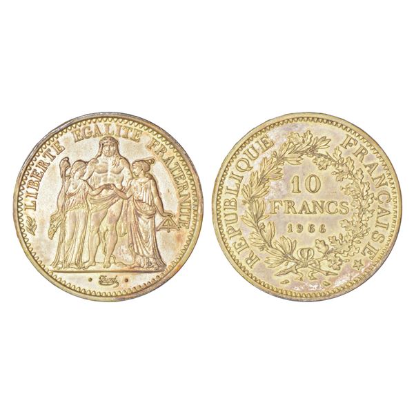 Foreign: France, silver 10 francs, 1966, KM 932, 24.88g. Obv: Hercules group. Rev: Denomination and