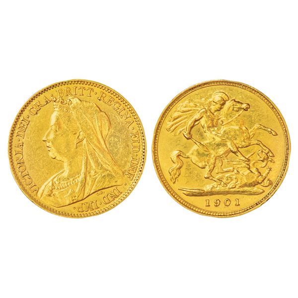 Foreign: Great Britain, Victoria (1837-1901 AD), gold ½ sovereign, 1901, KM 784, 3.97g. Obv: Older c