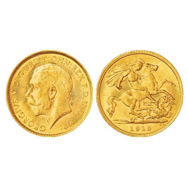 Foreign: Great Britain, George V (1910-1936 AD), gold ½ sovereign, 1915, KM 819, 4.01g. Obv: Uncrown