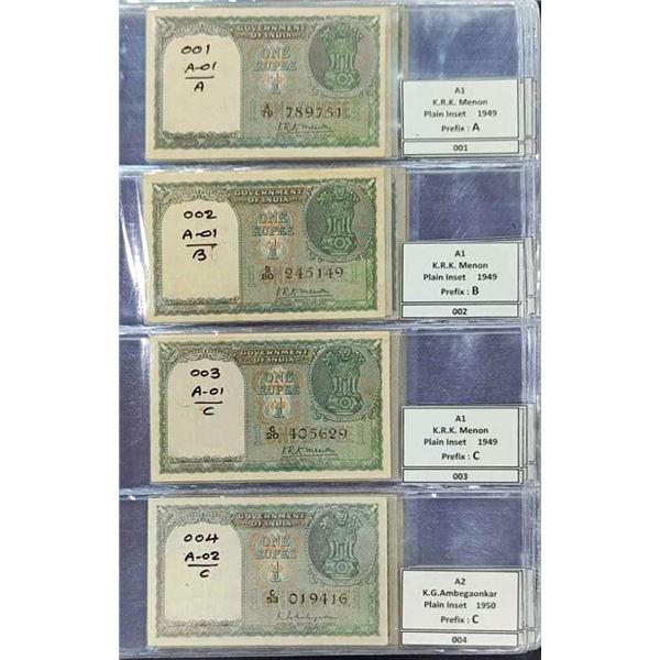 Paper Money: A collection of 533 Republic of India notes, 1 rupee, prefix wise mega set from 1949 to
