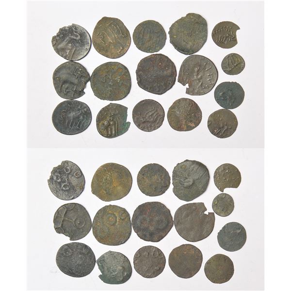 Large Lots: A group of 16 Ancient Satavahana/Pallava alloyed copper coins, includes various legends,