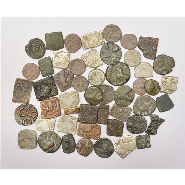 Large Lots: A group of 52 ancient coins, includes silver, copper and lead, mostly Satavahana and few