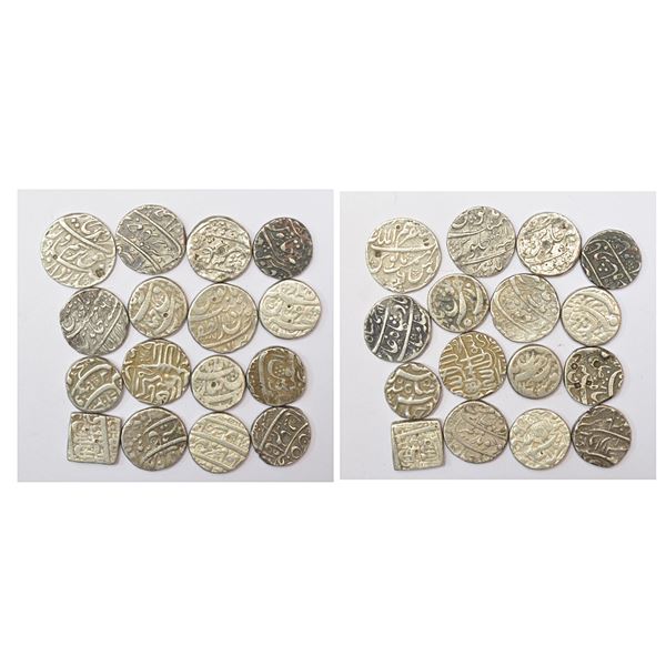 Large Lots: A group of 16 silver rupee, mostly Mughals, includes different rulers, types and mints.