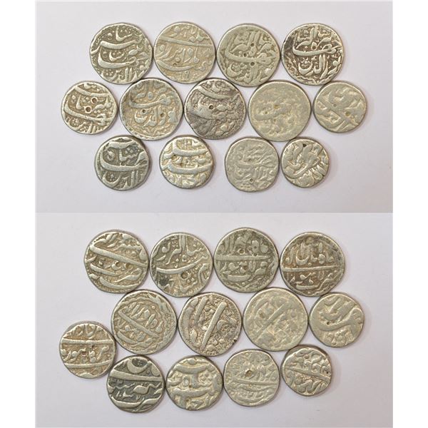Large Lots: A group of 13 Jahangir silver rupee, includes different mints and types. (13 coins)