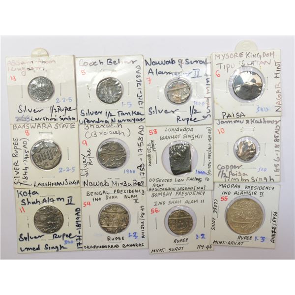 Large Lots: A group of 12 silver and copper coins, includes 4x Independent Kingdoms, 4x Princely sta