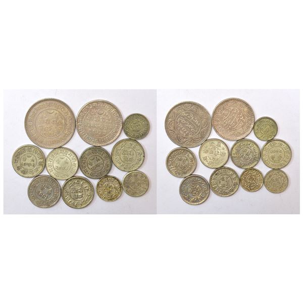 Large Lots: A group of 11 Kutch state silver coins, includes 3x ½ kori, 6x kori (includes 1x Jay Hin