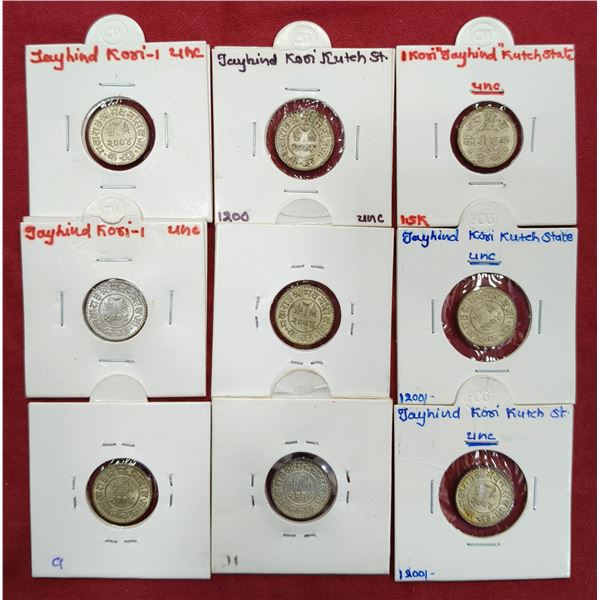 Large Lots: A group of 9 silver Jay hind kori of Madansinghji, all dated VS 2004. (9 coins)