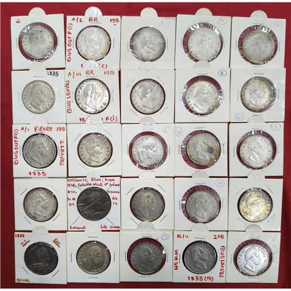 Large Lots: A group of 25 William IV silver rupee, all dated 1835, includes Bombay and Calcutta mint