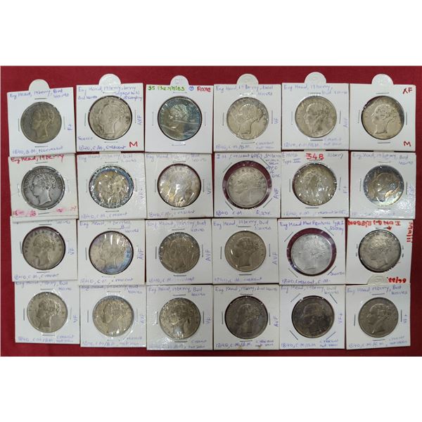 Large Lots: A group of 46 Victoria Queen silver rupee, all dated 1840, continuous legend, various mi