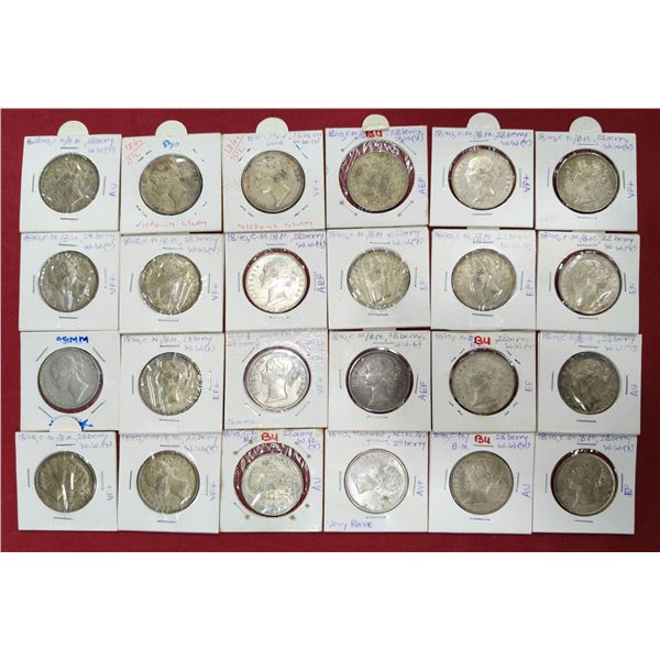 Large Lots: A group of 48 Victoria Queen silver rupee, all dated 1840, divided legend, various mints