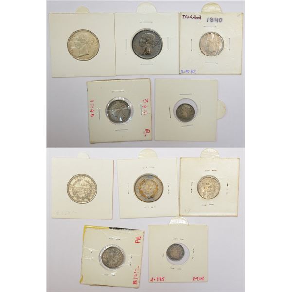 Large Lots: A group of 5 Victoria Queen silver coins, includes continuous and divided legend, 4x 184