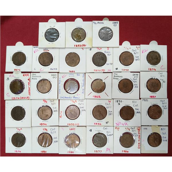 Large Lots: A group of 27 Victoria copper ¼ anna, includes Queen and Empress, 1862, 1874 (4), 1876 (