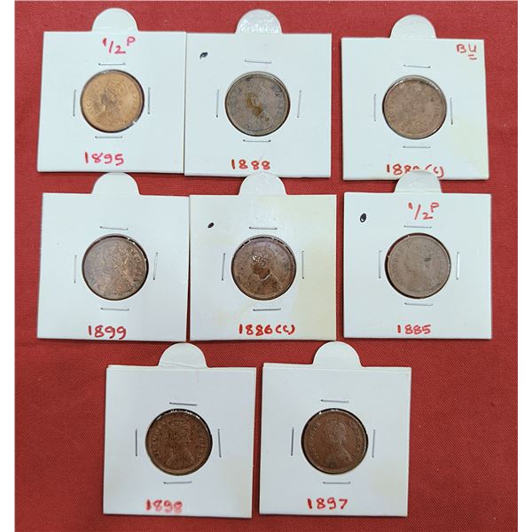 Large Lots: A group of 15 Victoria copper ½ pice, includes Queen and Empress, 1862, 1885, 1886, 1887