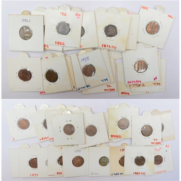 Large Lots: A group of 28 Victoria copper 1/12 anna, includes Queen and Empress, 1862 (2), 1875, 187