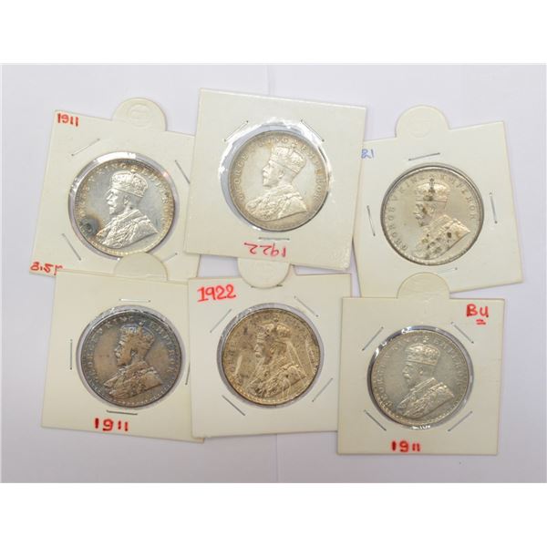 Large Lots: A group of 6 George V silver rupee, includes 1911 (3), 1921 and 1922 (2), Bombay mint. (