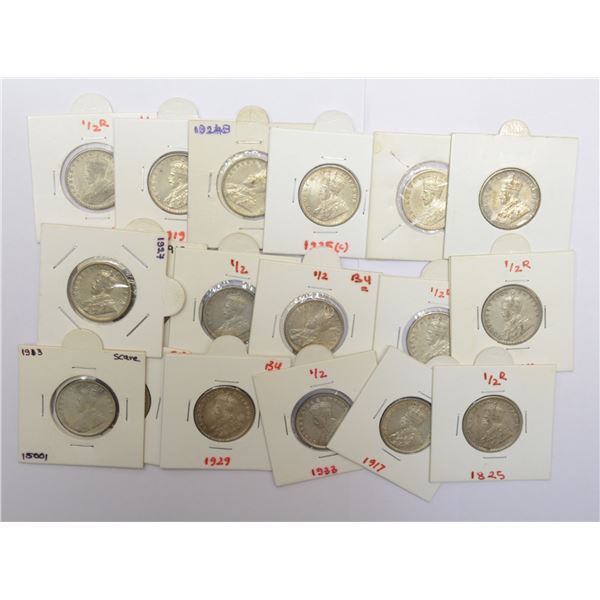 Large Lots: A group of 19 George V silver ½ rupee, includes 1912, 1913 (2), 1914, 1915, 1917 (2), 19