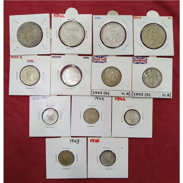 Large Lots: A group of 13 George VI silver and half silver coins, includes 4x rupee, 4x ½ rupee and