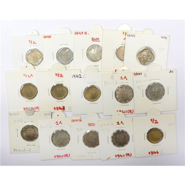 Large Lots: A group of 15 George VI cupro-nickel and nickel brass coins, includes 6x 1 anna, 1941 an