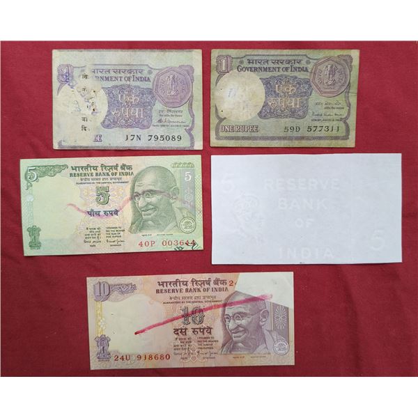 Large Lots: A group of 16 misprint notes, 1x George VI watermark paper, 2x 1 rupee, 1x 5 rupees, 1x