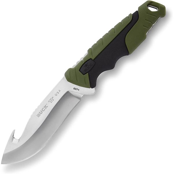 Buck Knives 657 Pursuit Large Fixed Blade Guthook Green /Black Molded Handle w/Sheath Sku 11890