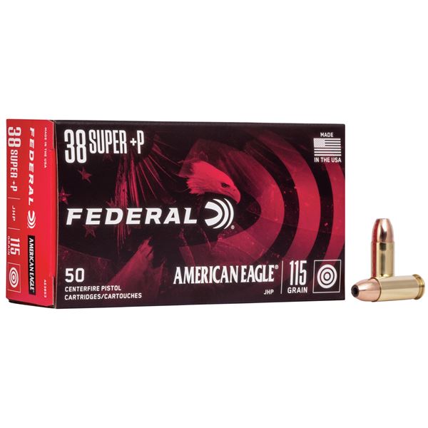 Federal American Eagle 38 Super +P 115 Grain (50 Rounds) Sku AE38S3