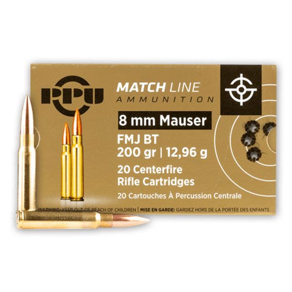 PPU Match Line 8mm Mauser FMJ 200 Grain (20 Rounds) Sku A542