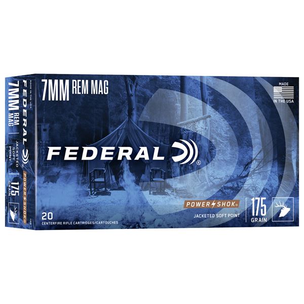 Federal Power-Shok 7mm Rem Magnum Jacketed Soft Point 175 Grain (20 Rounds) Sku 7RB