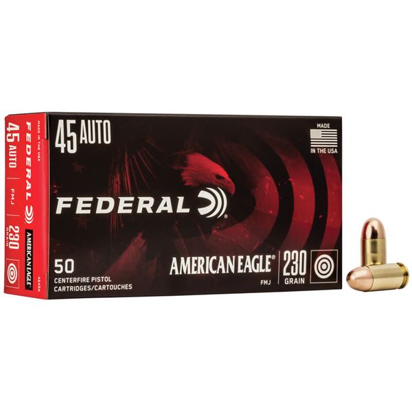 Federal American Eagle 45 Auto 230 Grain FMJ (50 Rounds) Sku AE45A