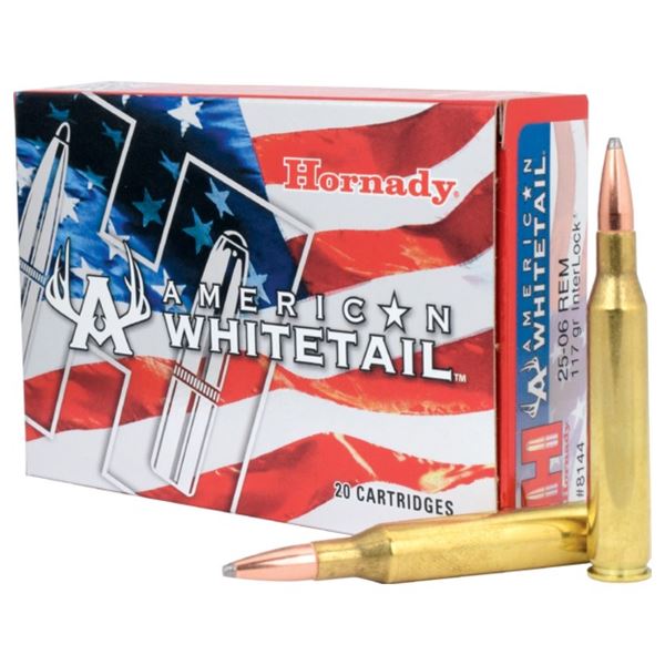 Hornady American Whitetail 25-06 Rem 117 Grain InterLock Boat Tailed Soft Point (20 Count) Sku 8144