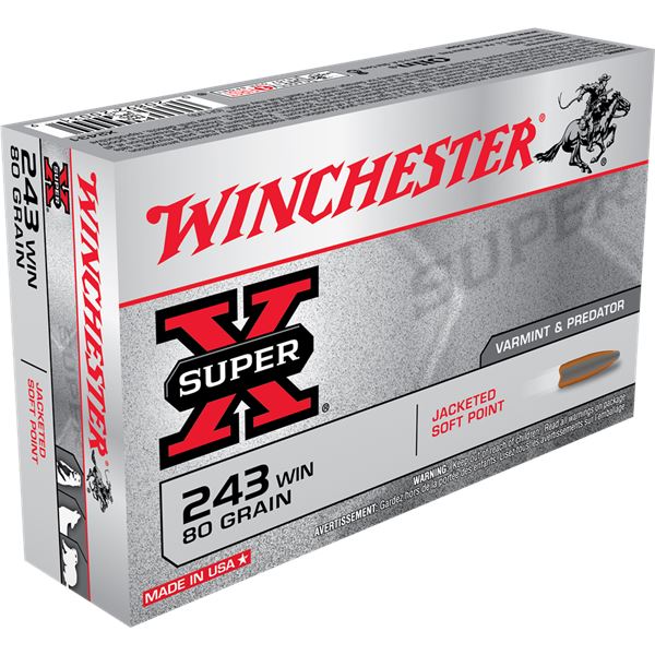 Winchester Super-X 243 Win 80 Grain Jacketed Soft Point (20 Rounds) Sku X2431