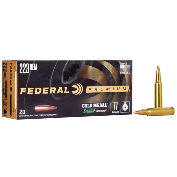 Federal Premium 223 Rem Gold Match Sierra Matchking 77 Grain (20 Rounds) Sku GM223M3