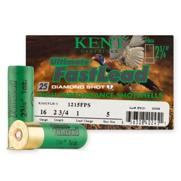 Kent Ultimate Fast Lead w/ Diamond Shot 16 Gauge 2 3/4" Shot #5 (25 Count) Sku K16UFL28-5