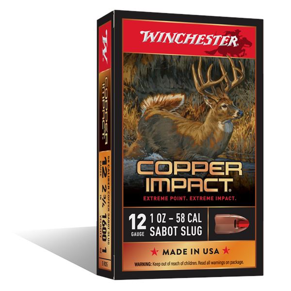 Winchester Copper Impact 12 Gauge 2 3/4" 58 Cal Sabot Slug Lead Free (5 Rounds) Sku X12CLF