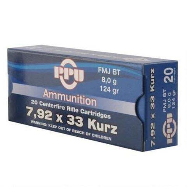 Prvi Partizan (PPU) 7.92x33 Kurz 124 Grain Full Metal Jacket - Boat Tail Sku KURZ