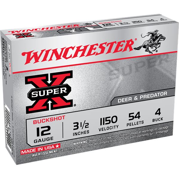 Winchester Super-X Shotgun Shells 12 Gauge 3 1/2" Shot #4 Sku XB12L4