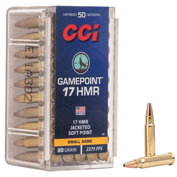 CCI 17 HMR Gamepoint 20 Grain Jacketed Soft Point (50 Rounds) Sku 52