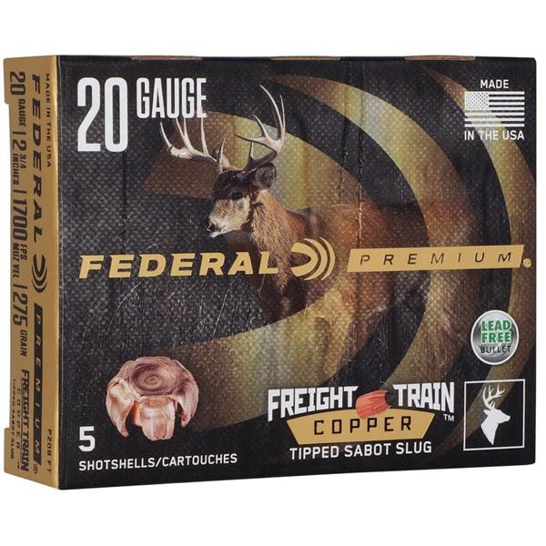 Federal Premium 20 Gauge 2 3/4" 275 Grain Freight Train Copper Tipped Sabot Slug (5 Rounds) Sku P208