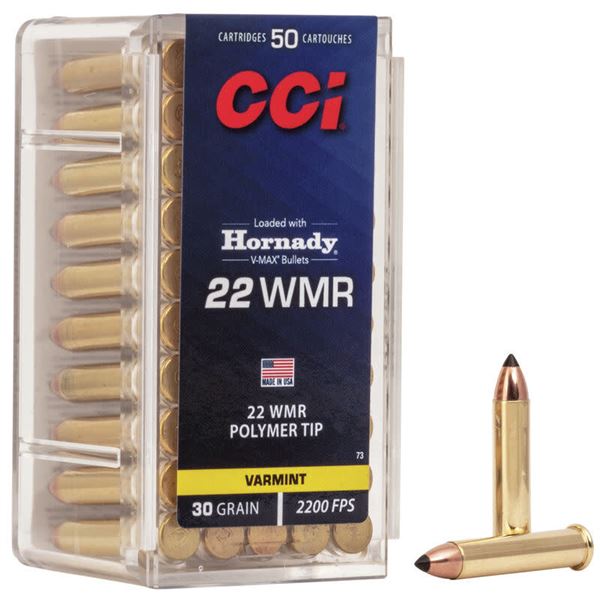 CCI V-Max .22 WMR 30 Grain 2200FPS Varmint Polymer Tip (50 Rounds) Sku 73