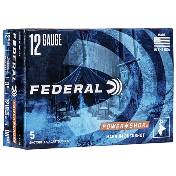 Federal Power-Shok Buckshot Magnum 12 Gauge 3" Shot #00 Buck  15 Pellets (5 Rounds) Sku F13100