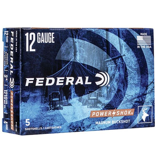 Federal Power Shok Magnum 12 Gauge 3" 41 Pellet #4 Buck (5 Rounds) Sku F1314B