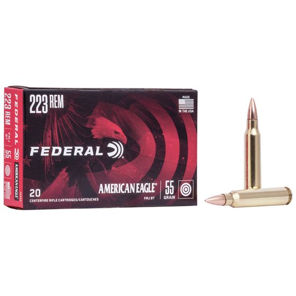 Federal American Eagle Rifle .223 Rem Full Metal Jacket Boat-Tail 55 Grain (20 Rounds) Sku AE223
