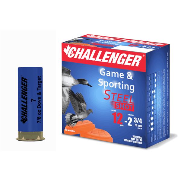 Challenger 12 Gauge 2 3/4" Steel Shot #7 (25 Rounds) Sku 50007