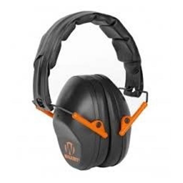 Walker's Pro Low Profile Passive Folding Muffs Black w/ Orange Logo Sku GWP-FPM1-BKO