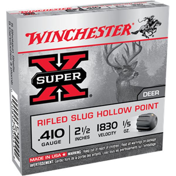Winchester Super-X Rifled Slug Hollow Point 410 Gauge 2 1/2" 1/5 oz (5 Rounds) Sku X41RS5