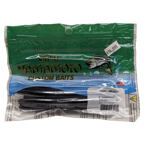 Gary Yamamoto Custom Baits Senko Worm  Black w/ Large Blue Flake 5" Sku YAM-9-10-021
