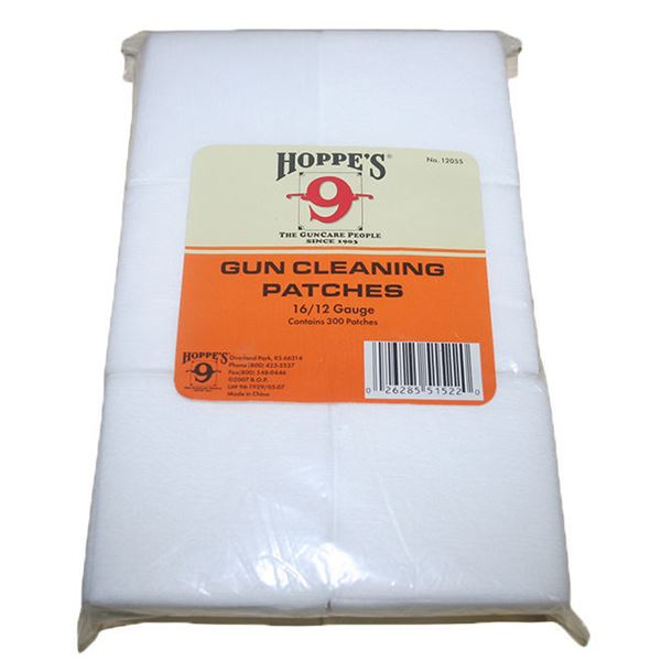 Hoppe's Bulk Cotton Gun Cleaning Patches 12/16 Gauge 300 Patches Sku 1205S