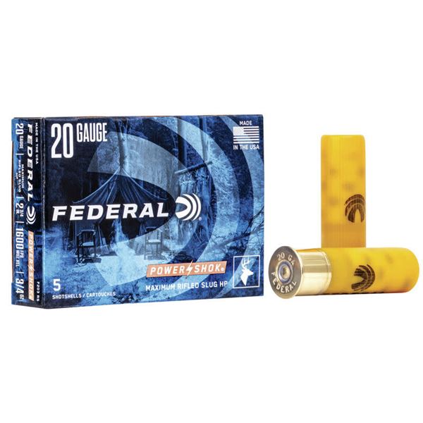 Federal Power Shok 20 Gauge 2 3/4" 3/4 oz Maximum Rifled Slug HP (5 Rounds) Sku F203 RS