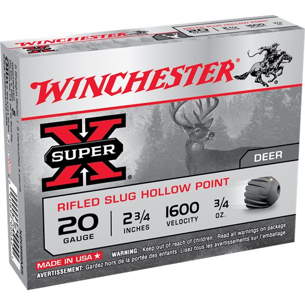Winchester Super-X Rifled Slugs 20 Gauge 2 3/4" 3/4oz (5 Rounds) Sku X20RSM5